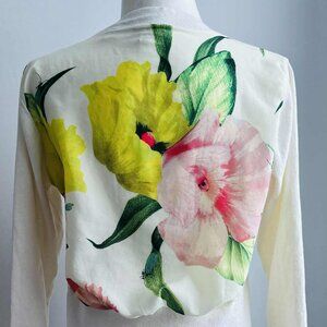 Ted Baker Ivory Organic Cotton Asymmetric Cardigan with Floral Back Panel – US S